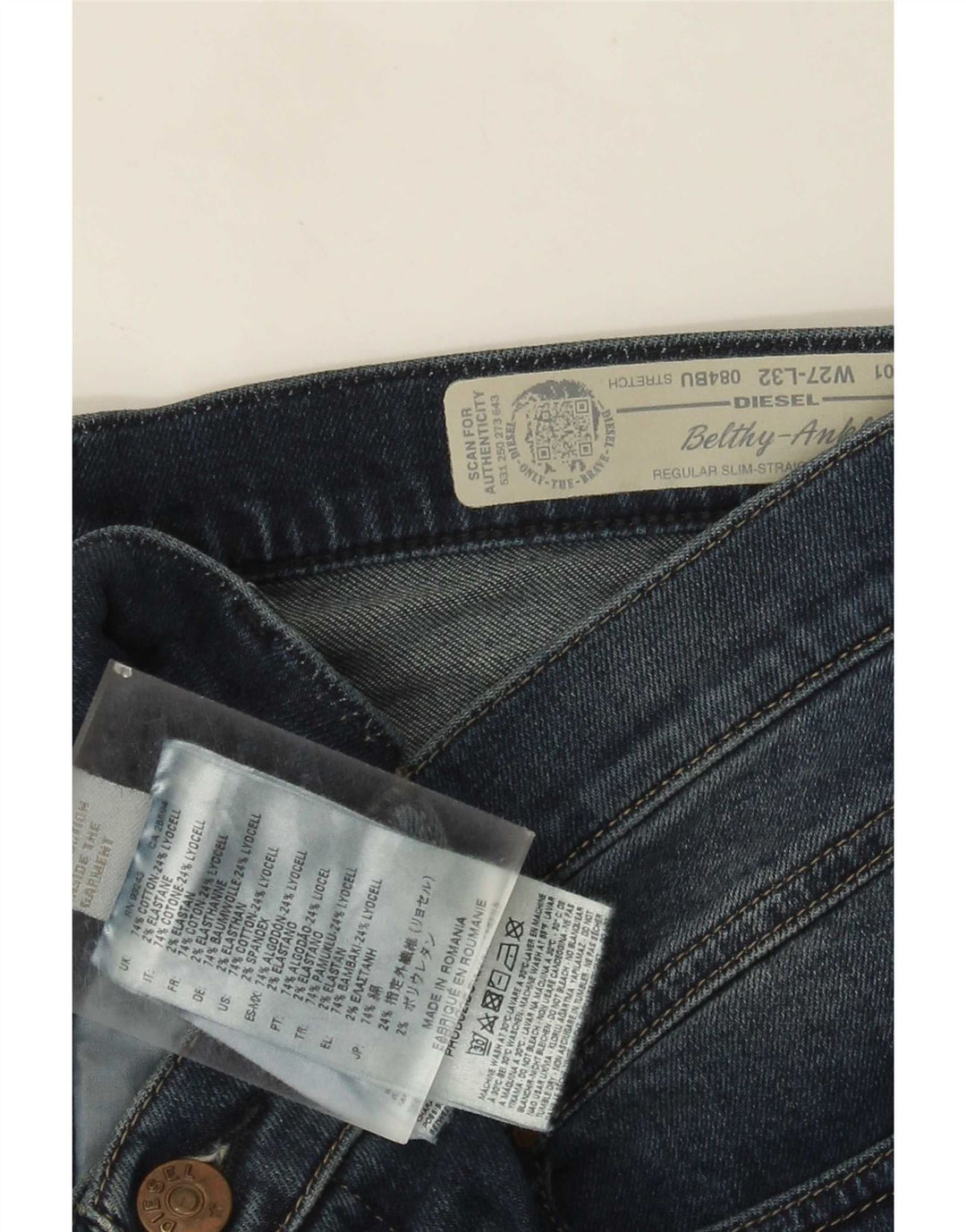 Diesel Womens Belthy-Ankle Regular Slim Straight Jeans W27 L27 Blue Cotton