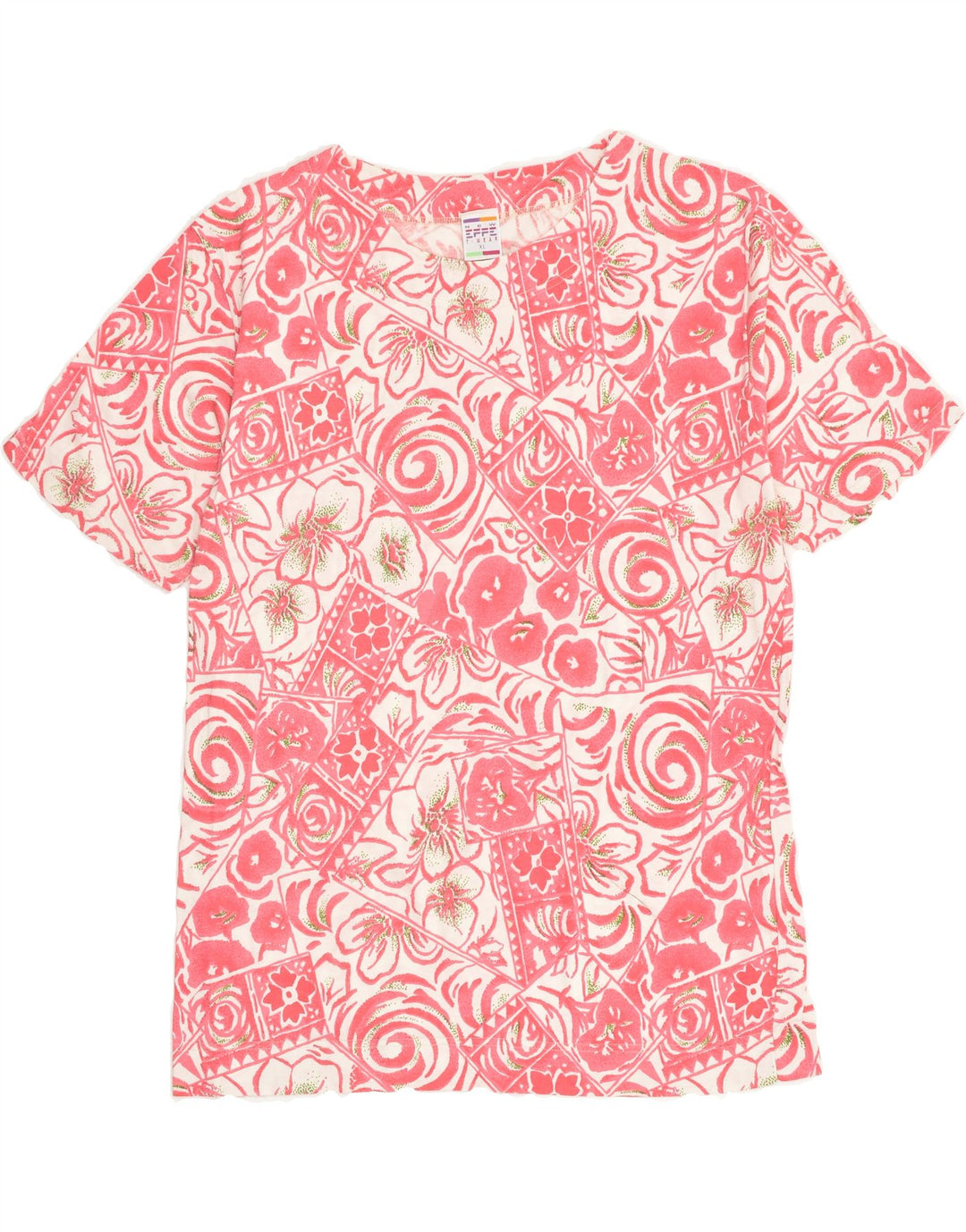 VINTAGE Womens T-Shirt Top UK 18 XL Pink Floral Cotton | Vintage Vintage | Thrift | Second-Hand Vintage | Used Clothing | Messina Hembry 