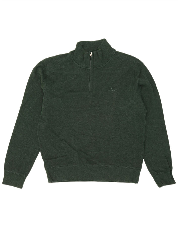 Gant Mens Zip Neck Jumper Sweater Large Green Cotton