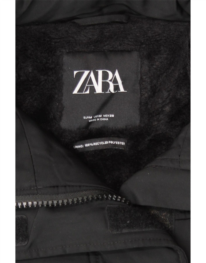 Zara Womens Oversized Sherpa Padded Jacket UK 14 Medium Black Polyester
