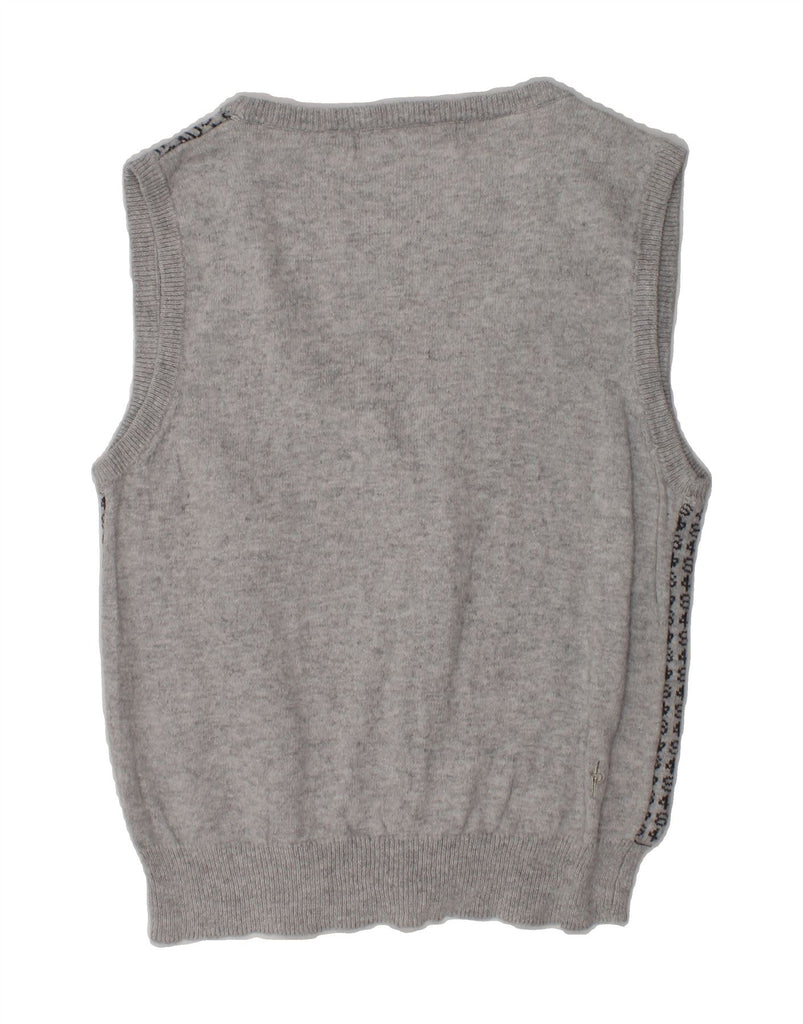 CESARE PACIOTTI Boys Graphic Sleeveless Cardigan Sweater 4-5 Years Grey | Vintage Cesare Paciotti | Thrift | Second-Hand Cesare Paciotti | Used Clothing | Messina Hembry 