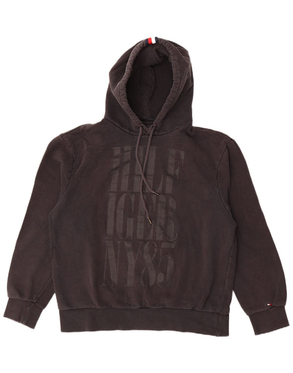 Tommy Hilfiger Womens Graphic Hoodie Jumper UK 16 Large Black Cotton