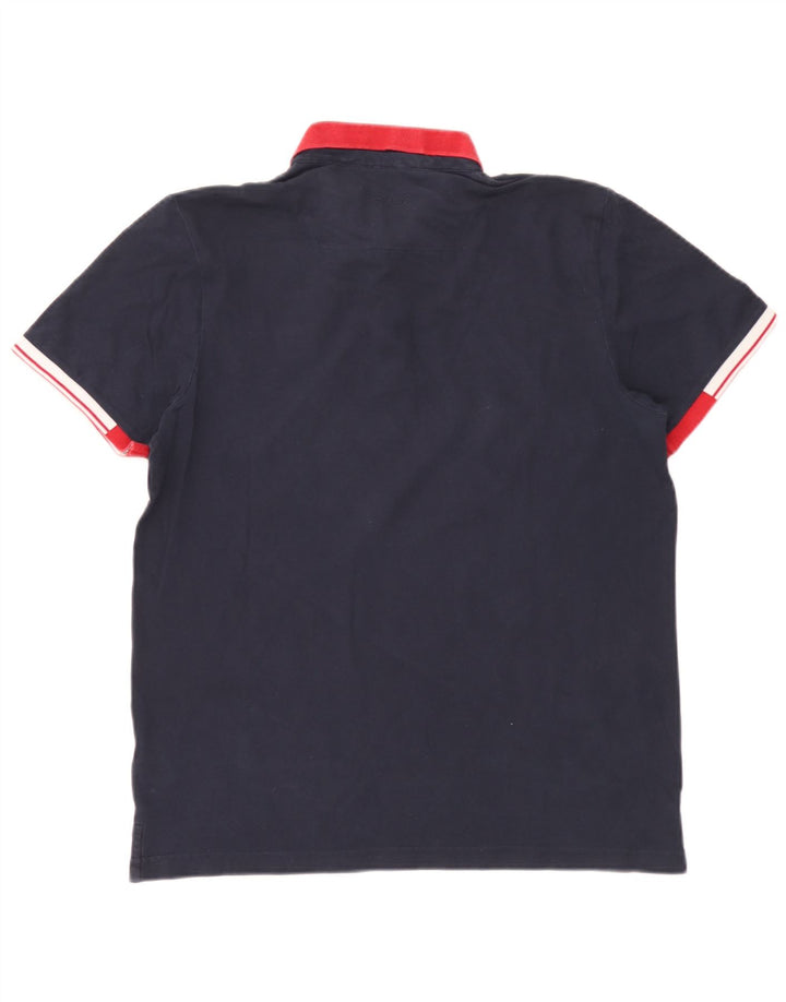 Fila Mens Polo Shirt Large Navy Blue Colourblock Cotton