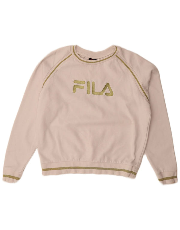 Fila Womens Graphic Oversized Sweatshirt Jumper UK 10 Small White Cotton