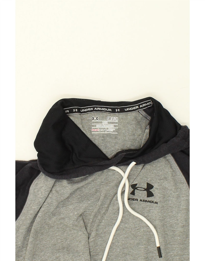 UNDER ARMOUR Mens Heat Gear Graphic Short Sleeve Hoodie Jumper Small Grey | Vintage Under Armour | Thrift | Second-Hand Under Armour | Used Clothing | Messina Hembry 