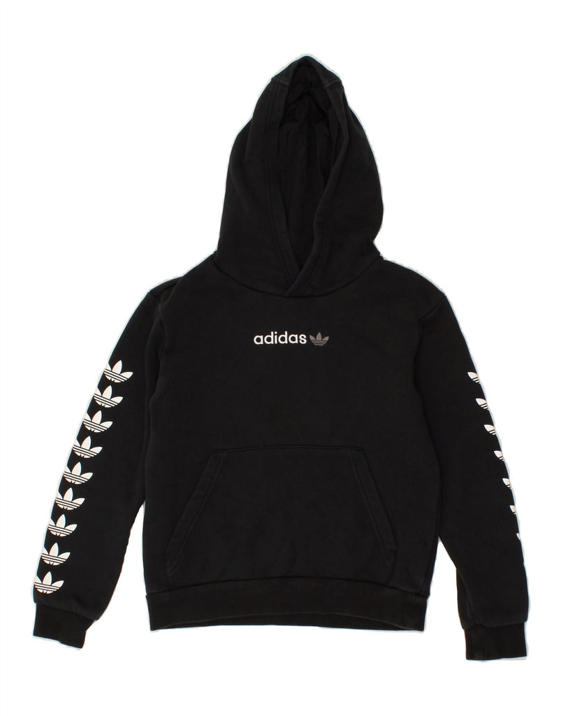 ADIDAS Boys Graphic Hoodie Jumper 9-10 Years Black Cotton | Vintage Adidas | Thrift | Second-Hand Adidas | Used Clothing | Messina Hembry 