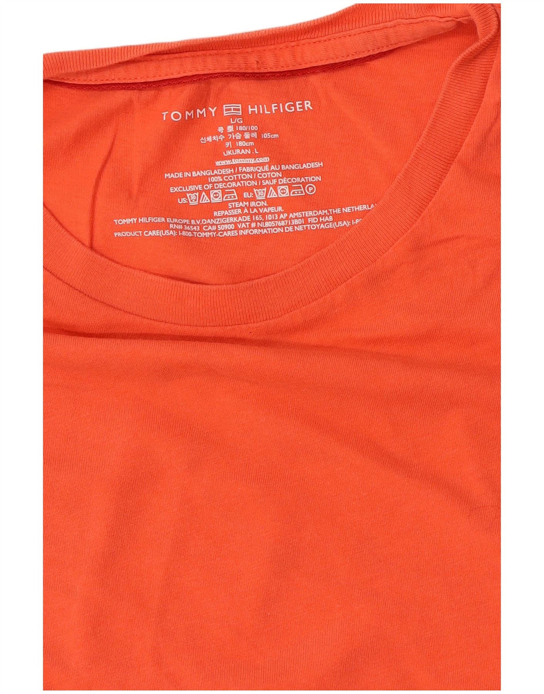 Tommy Hilfiger Mens T-Shirt Top Large Orange Cotton