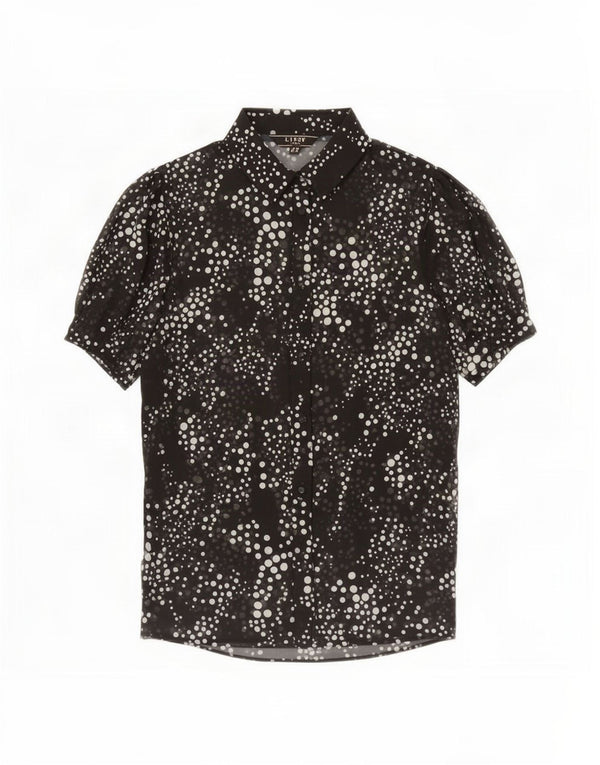 Lipsy Womens Short Sleeve Shirt Blouse UK 10 Small Black Spotted Polyester