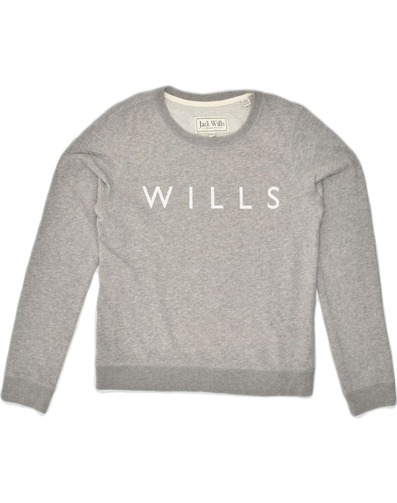 JACK WILLS Womens Graphic Sweatshirt Jumper UK 8 Small  Grey Cotton | Vintage Jack Wills | Thrift | Second-Hand Jack Wills | Used Clothing | Messina Hembry 