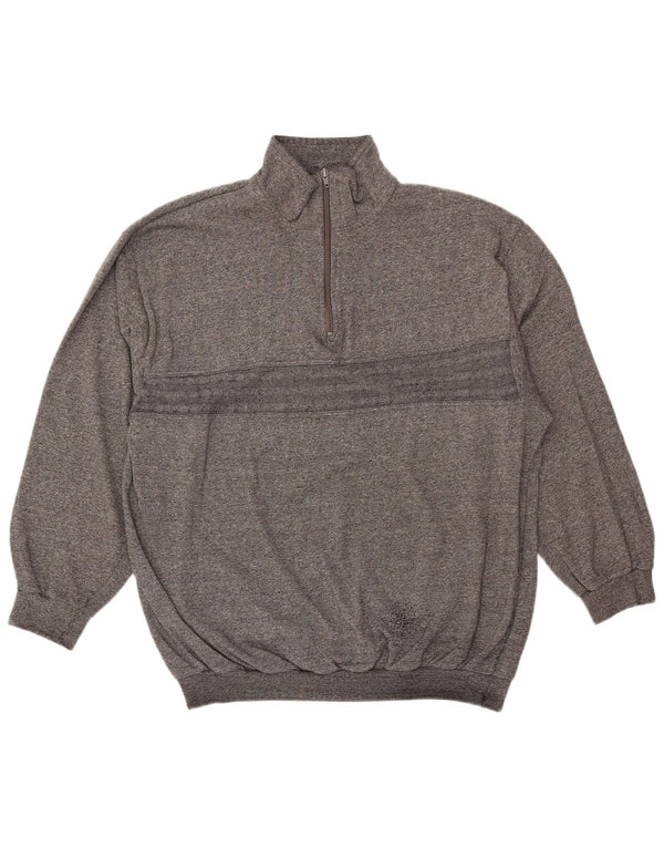 VINTAGE Womens Zip Neck Sweatshirt Jumper UK 18 XL Grey Flecked