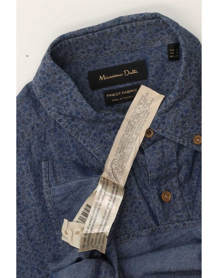 Massimo Dutti Mens Shirt Small Blue Floral Cotton