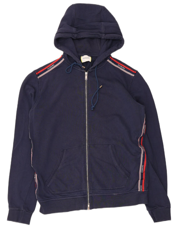 Iceberg Mens Graphic Zip Hoodie Sweater Large Navy Blue Striped Cotton