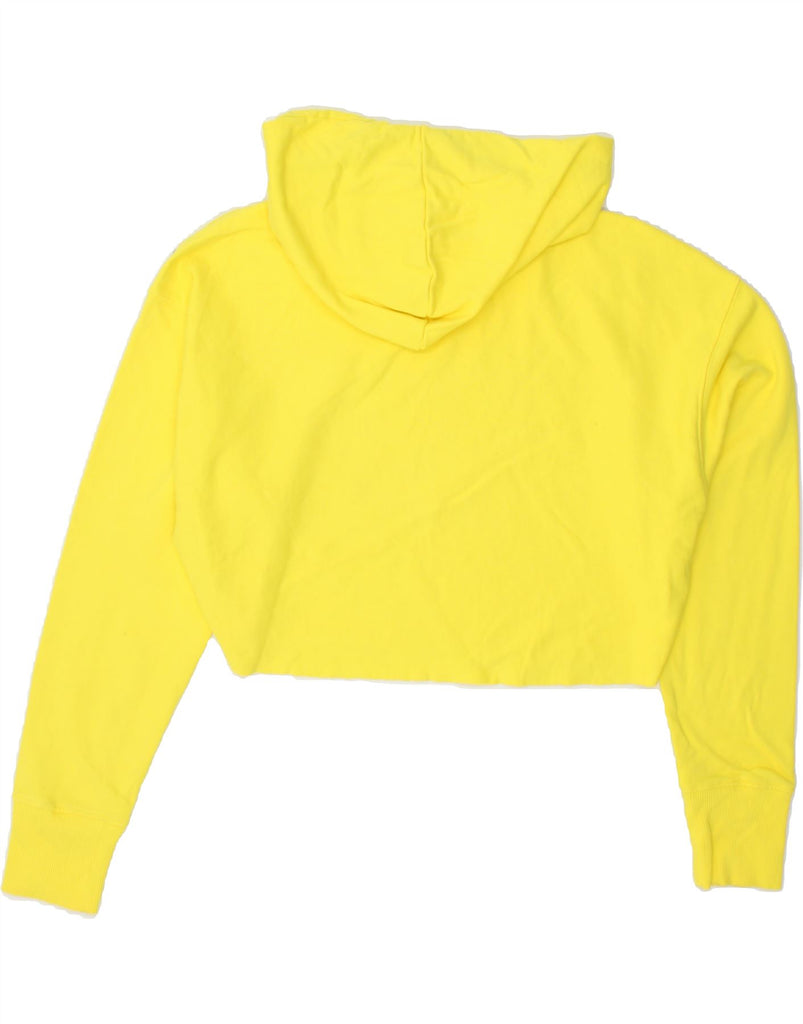 DESIGUAL Womens Graphic Crop Hoodie Jumper UK 14 Medium Yellow | Vintage Desigual | Thrift | Second-Hand Desigual | Used Clothing | Messina Hembry 