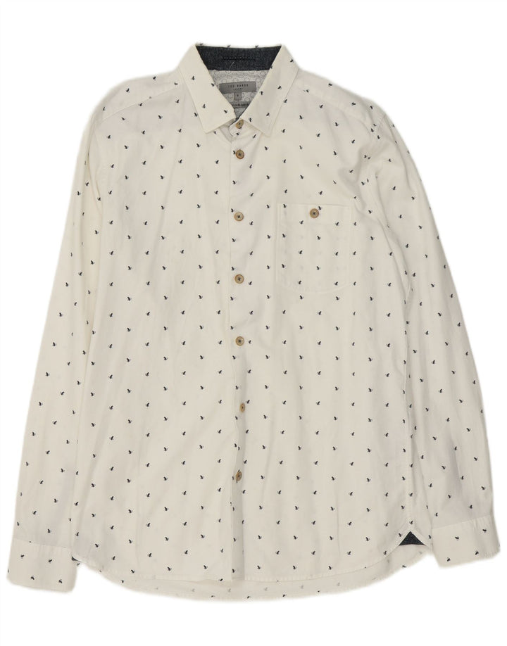 Ted Baker Mens Abstract Pattern Shirt Size 4 Large White Cotton