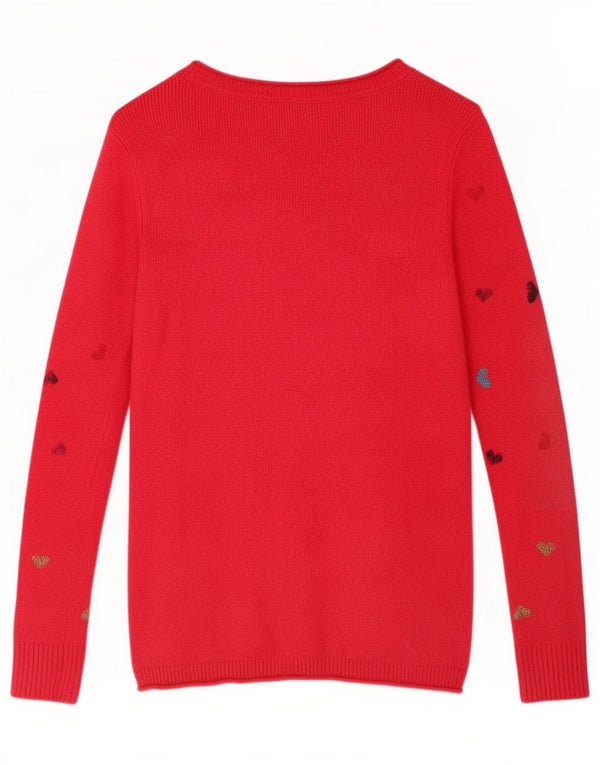 White Stuff Womens Graphic Boat Neck Jumper Sweater UK 8 Small Red Heart