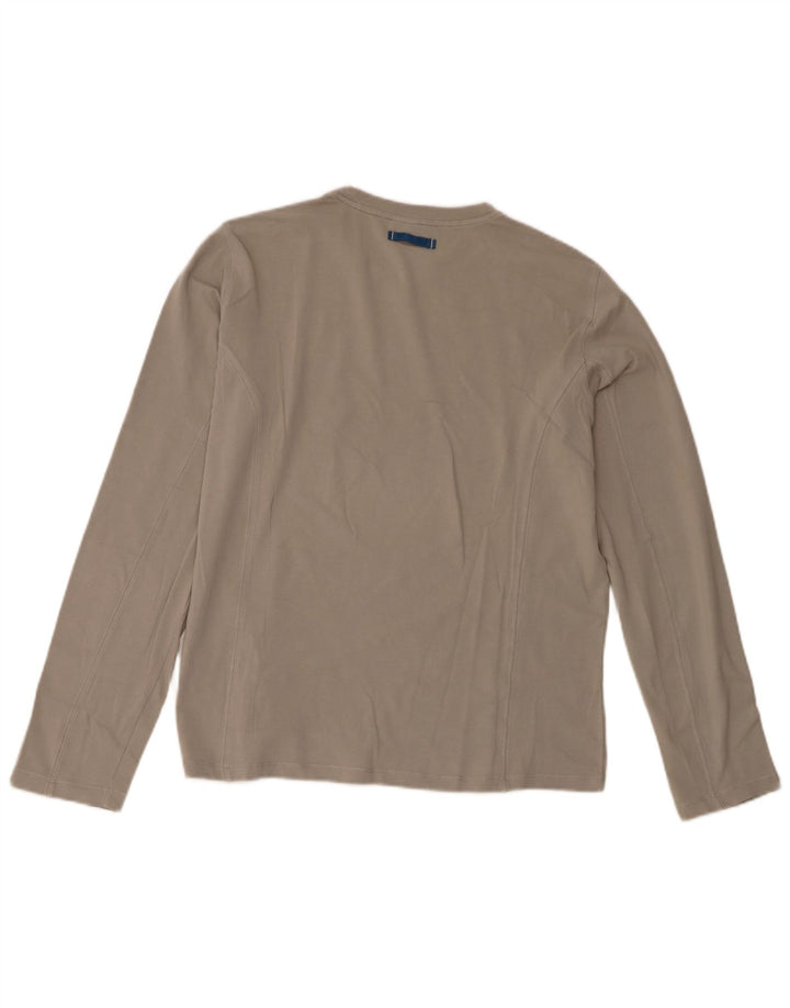 Trussardi Jeans Womens Graphic Top Long Sleeve UK 14 Medium Grey Cotton