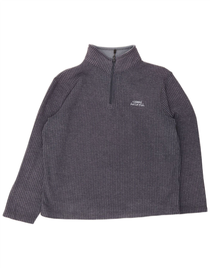 Weird Fish Mens Zip Neck Fleece Jumper Large Navy Blue Polyester