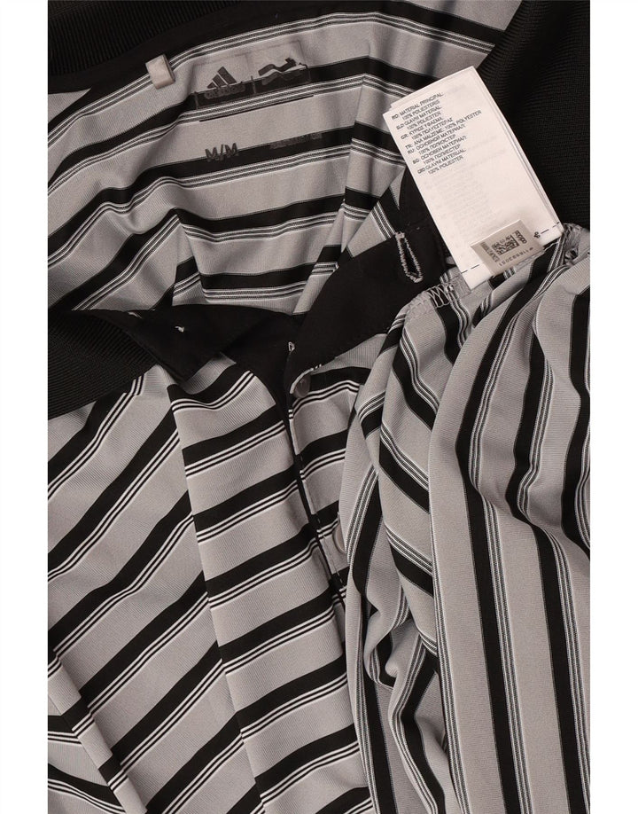 Adidas Mens Rugby Polo Shirt Medium Grey Striped Polyester