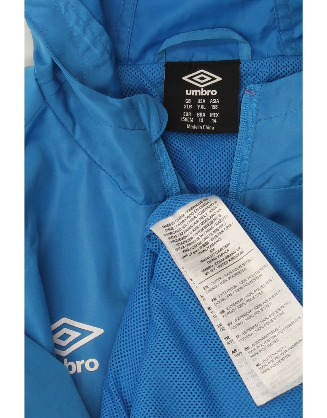 UMBRO Boys Hooded Tracksuit Top Jacket 13-14 Years XL Blue Polyester
