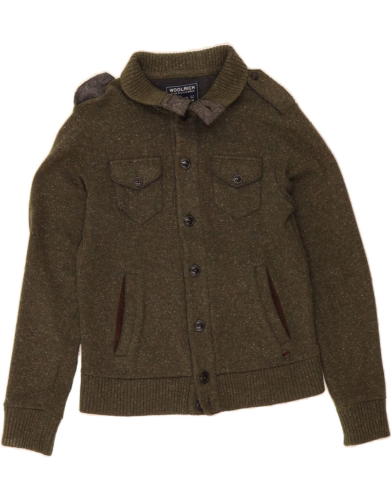 WOOLRICH Mens Military Cardigan Sweater Small Green Flecked Wool Vintage Woolrich and Second-Hand Woolrich from Messina Hembry 