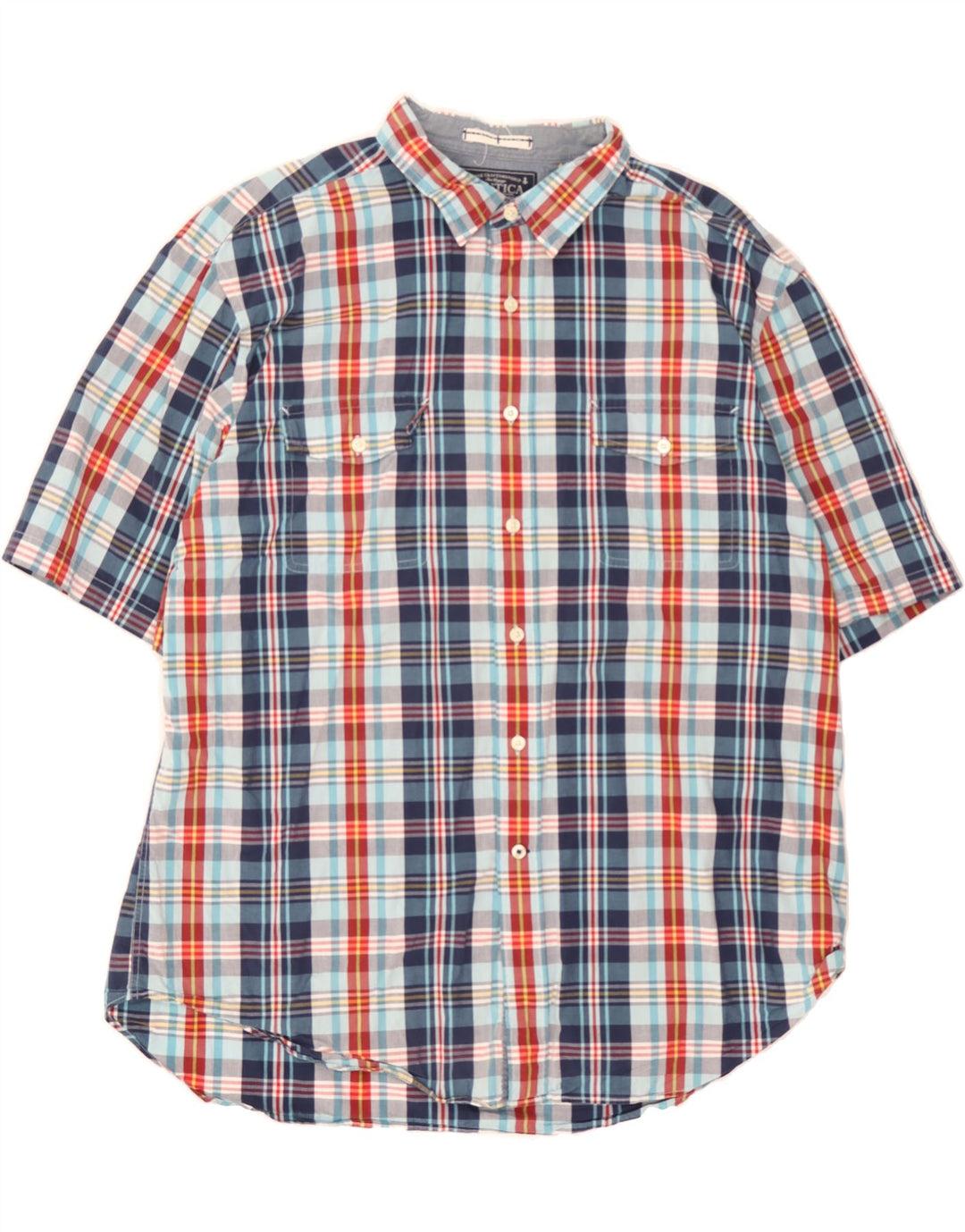 NAUTICA Mens Short Sleeve Shirt XL Navy Blue Check Cotton Vintage Nautica and Second-Hand Nautica from Messina Hembry 