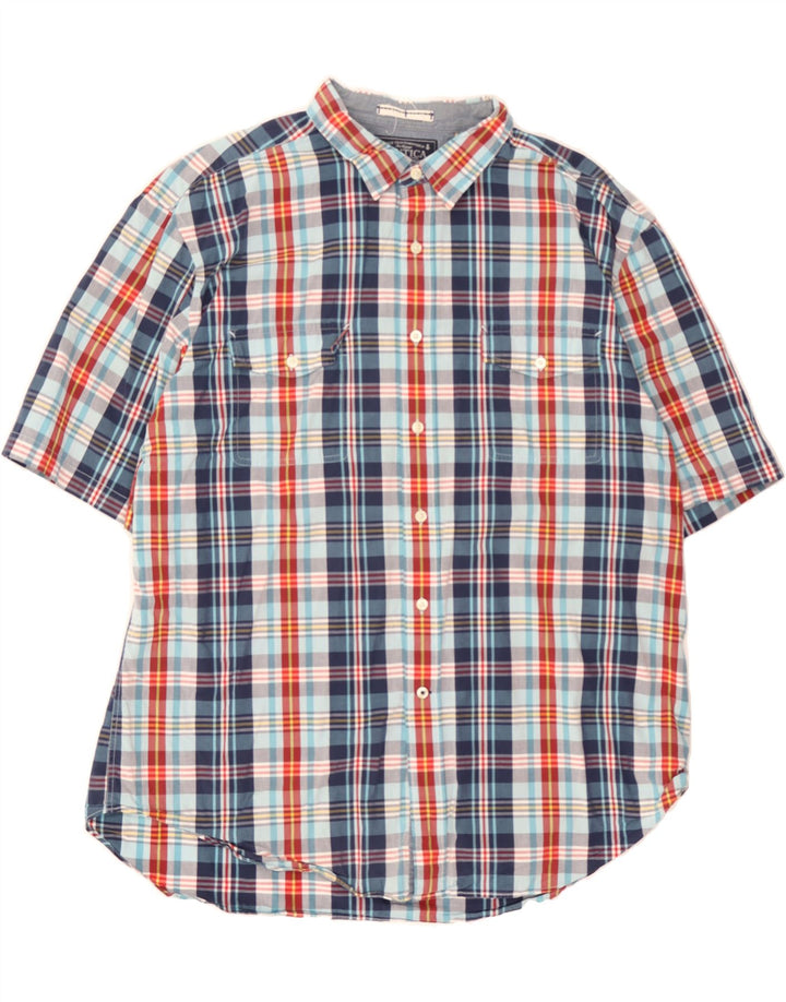 NAUTICA Mens Short Sleeve Shirt XL Navy Blue Check Cotton Vintage Nautica and Second-Hand Nautica from Messina Hembry 