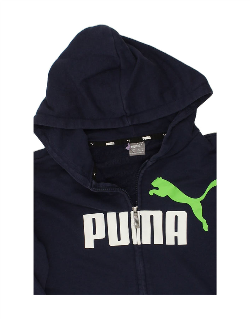 PUMA Boys Graphic Zip Hoodie Sweater 13-14 Years Navy Blue Cotton | Vintage Puma | Thrift | Second-Hand Puma | Used Clothing | Messina Hembry 