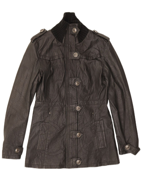 Variety Womens Military Leather Jacket UK 14 Medium Black Leather