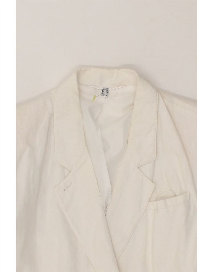 VINTAGE Womens Double Breasted Blazer Jacket UK 14 Large  White Cotton Vintage Vintage and Second-Hand Vintage from Messina Hembry 