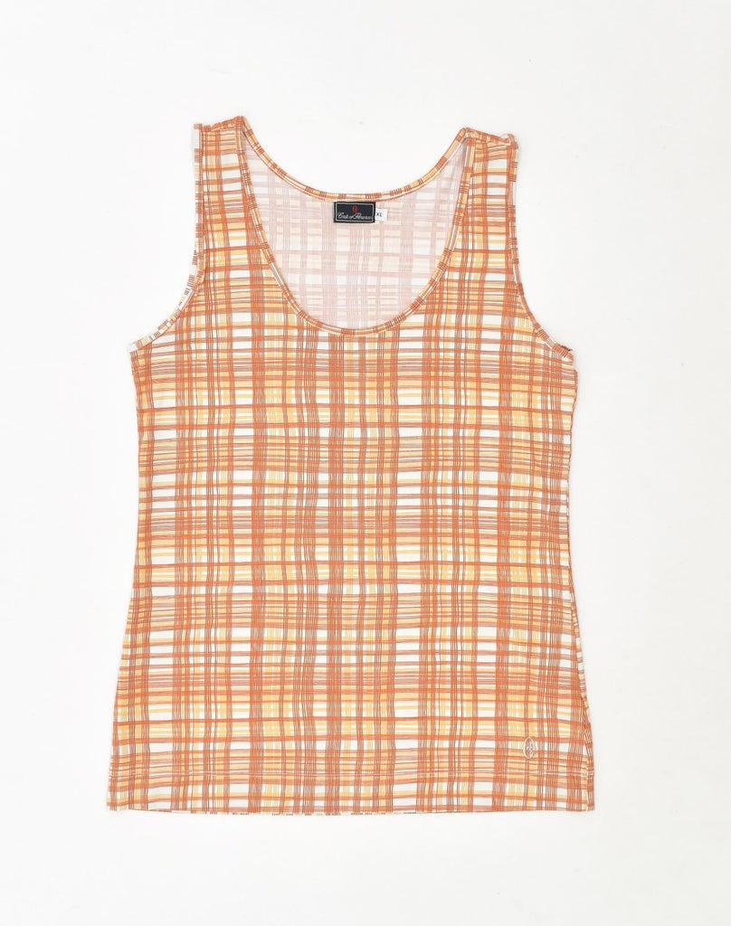 CONTE OF FLORENCE Womens Vest Top UK 18 XL Brown Check Polyester | Vintage Conte of Florence | Thrift | Second-Hand Conte of Florence | Used Clothing | Messina Hembry 