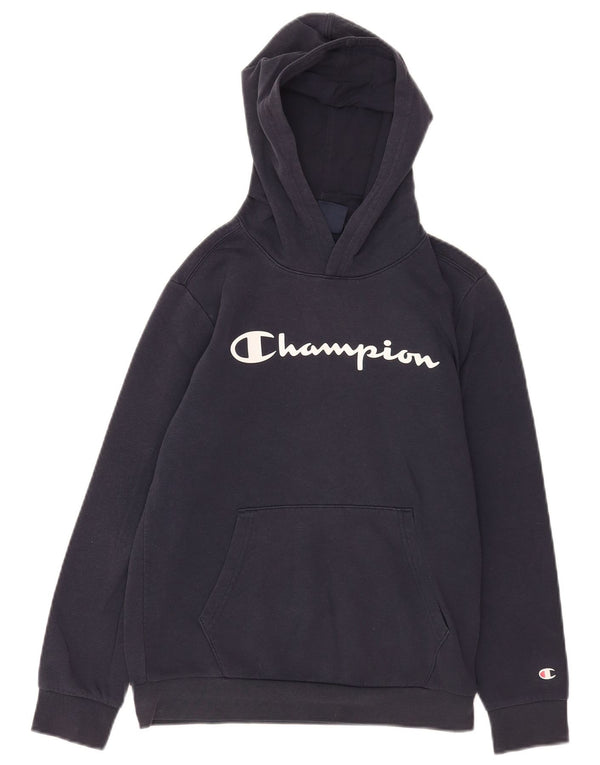 Champion Boys Graphic Hoodie Jumper 11-12 Years Large Navy Blue Cotton
