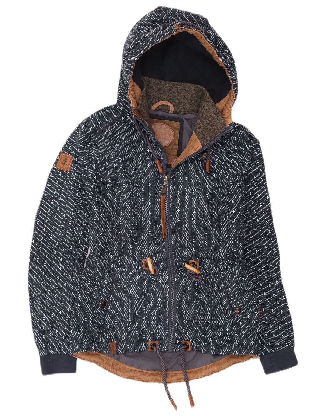 Naketano Womens Hooded Windbreaker Jacket UK 10 Small Navy Blue Spotted