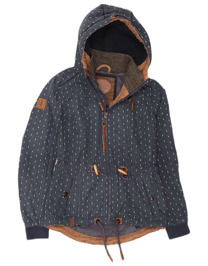 Naketano Womens Hooded Windbreaker Jacket UK 10 Small Navy Blue Spotted