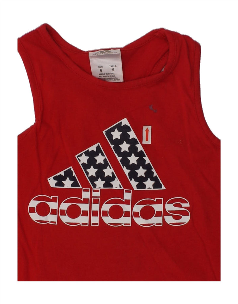 ADIDAS Girls Graphic Vest Top 5-6 Years Red Cotton | Vintage Adidas | Thrift | Second-Hand Adidas | Used Clothing | Messina Hembry 