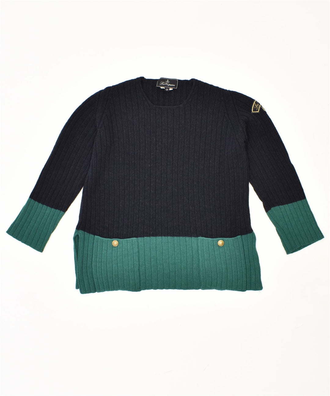 LES COPAINS Womens Crew Neck Jumper Sweater IT 42 Medium Navy Blue Vintage