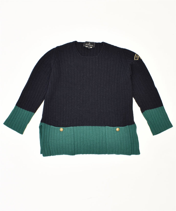 LES COPAINS Womens Crew Neck Jumper Sweater IT 42 Medium Navy Blue Vintage