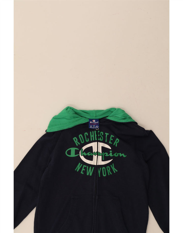 CHAMPION Boys Graphic Zip Hoodie Sweater 9-10 Years Medium Navy Blue Vintage Champion and Second-Hand Champion from Messina Hembry 