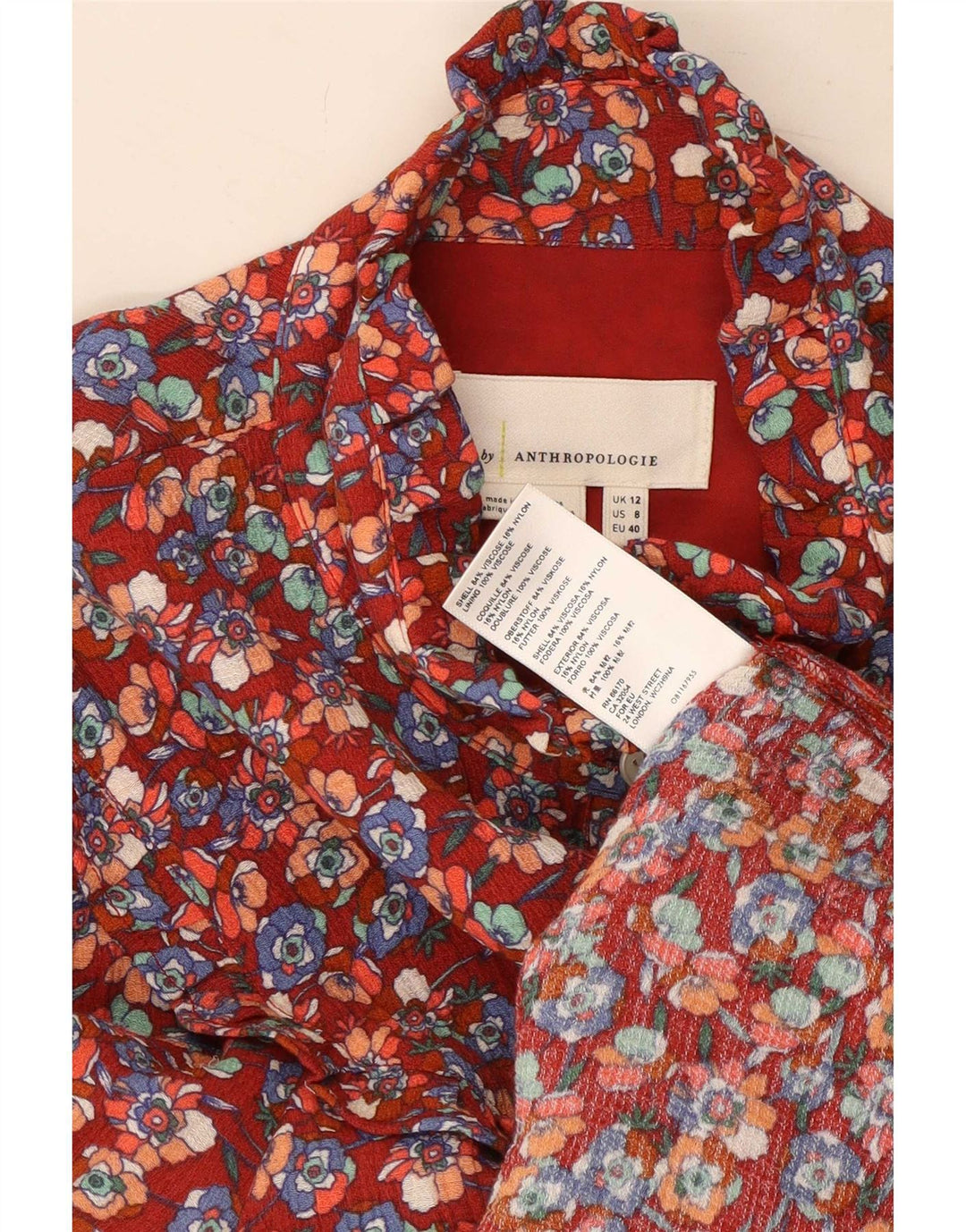 Anthropologie Womens Pullover Shirt UK 12 Medium Red Floral Viscose