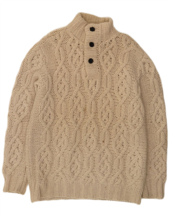 Timberland Mens Button Neck Jumper Sweater Large Off White Wool