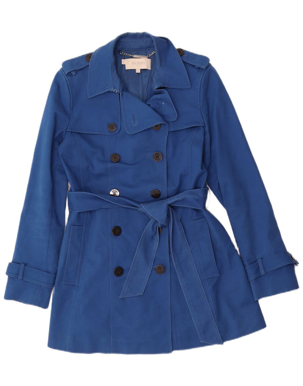 Hobbs Womens Trench Coat UK 10 Small Blue Cotton