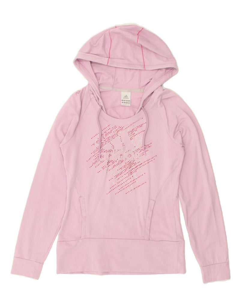 ADIDAS Womens Graphic Hoodie Jumper UK 10 Small Pink Cotton | Vintage Adidas | Thrift | Second-Hand Adidas | Used Clothing | Messina Hembry 