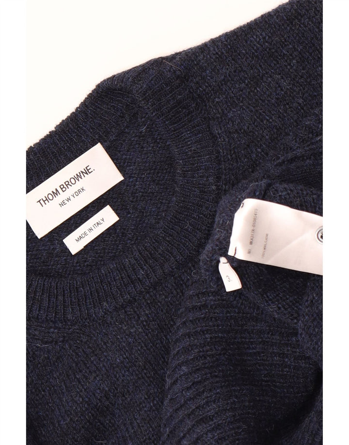 Thom Browne Mens Crew Neck Jumper Sweater Large Navy Blue Colourblock Wool