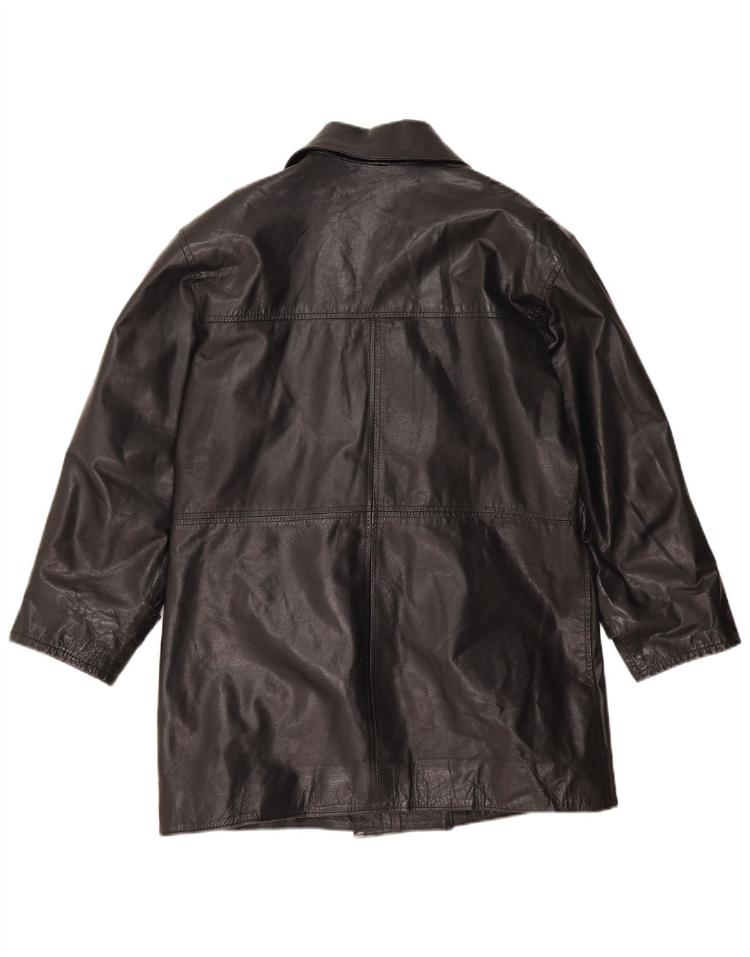 GF Womens Double Breasted Oversized Leather Coat UK 10 Small Black Leather