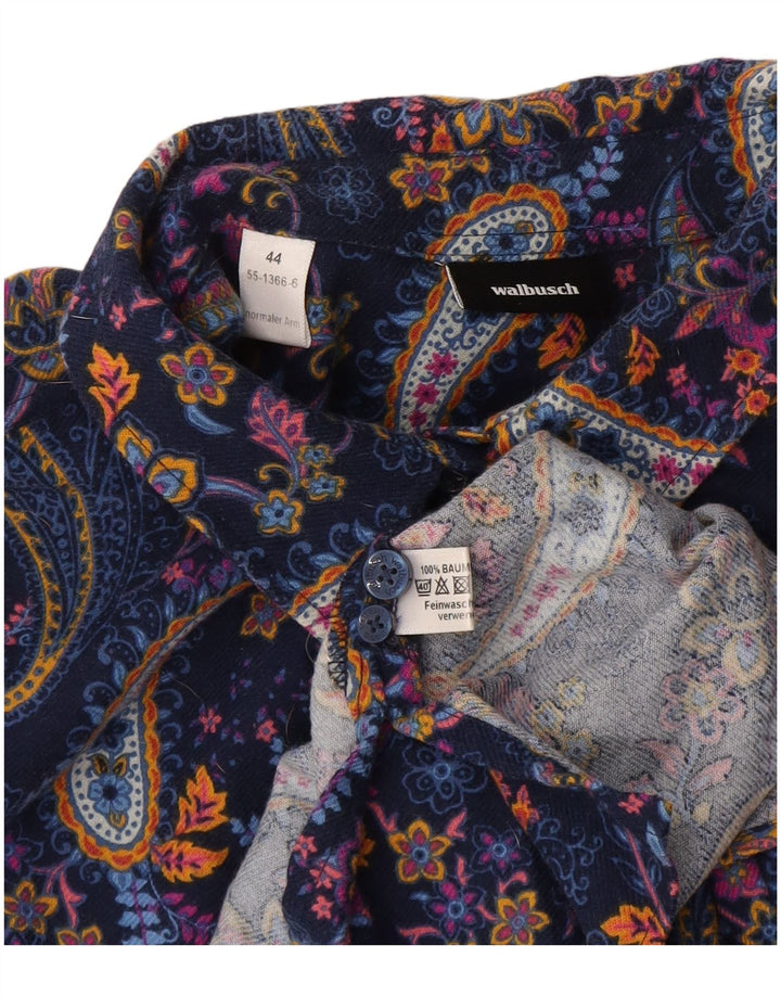 Walbusch Womens Oversized Shirt Blouse IT 44 Medium Navy Blue Paisley