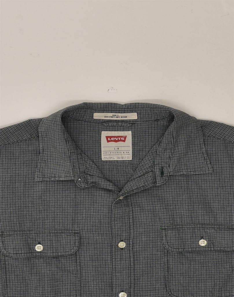 LEVI'S Mens Slim Fit Shirt Large Grey Gingham Cotton | Vintage Levi's | Thrift | Second-Hand Levi's | Used Clothing | Messina Hembry 