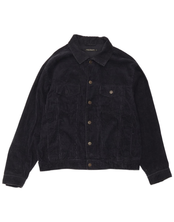 New Roads Mens Corduroy Jacket UK 40 Large Navy Blue Cotton