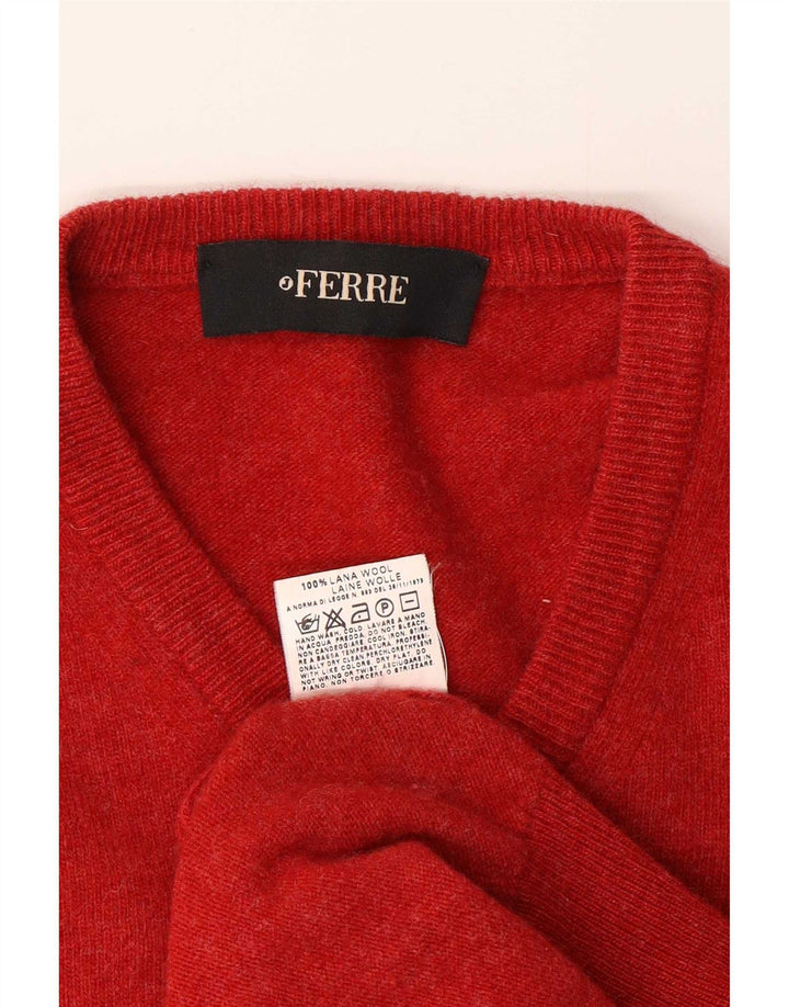 Ferre Mens V-Neck Jumper Sweater Medium Red Wool