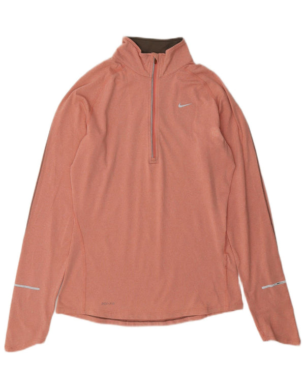 Nike Womens Dri Fit Zip Neck Pullover Tracksuit Top UK 10 Small Pink