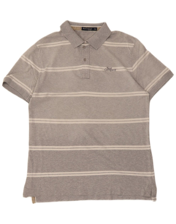 Best Company Mens Polo Shirt XL Grey Striped Cotton