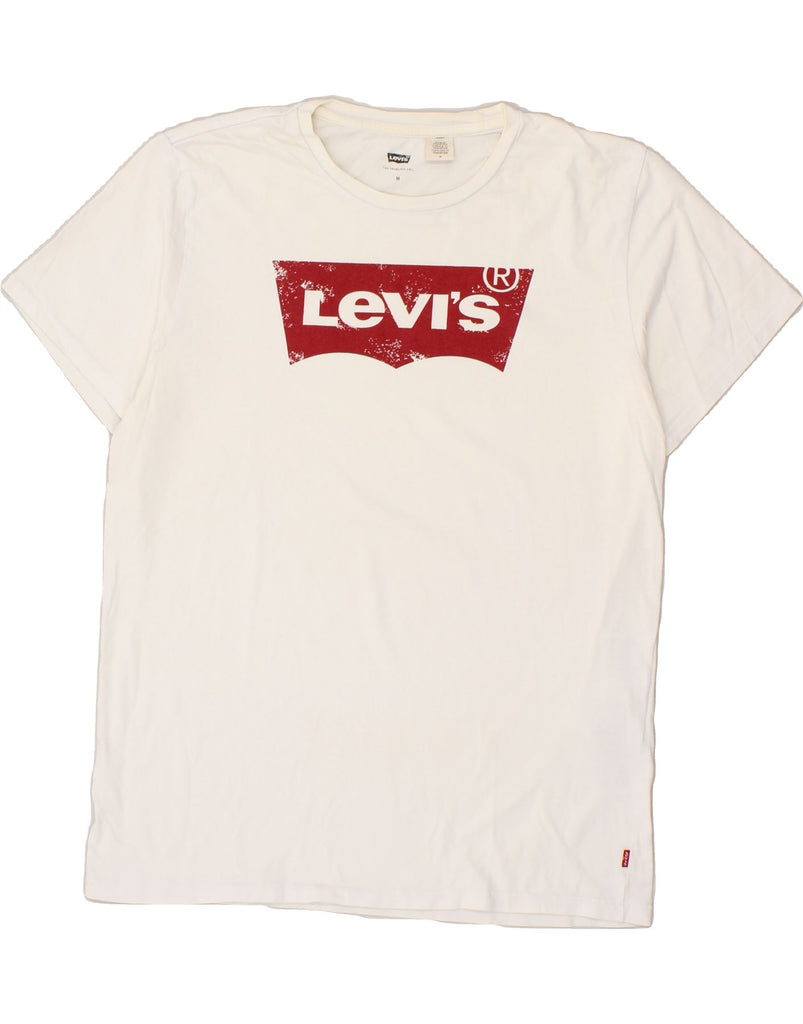 LEVI'S Mens Graphic T-Shirt Top Medium Off White Cotton Vintage Levi's and Second-Hand Levi's from Messina Hembry 